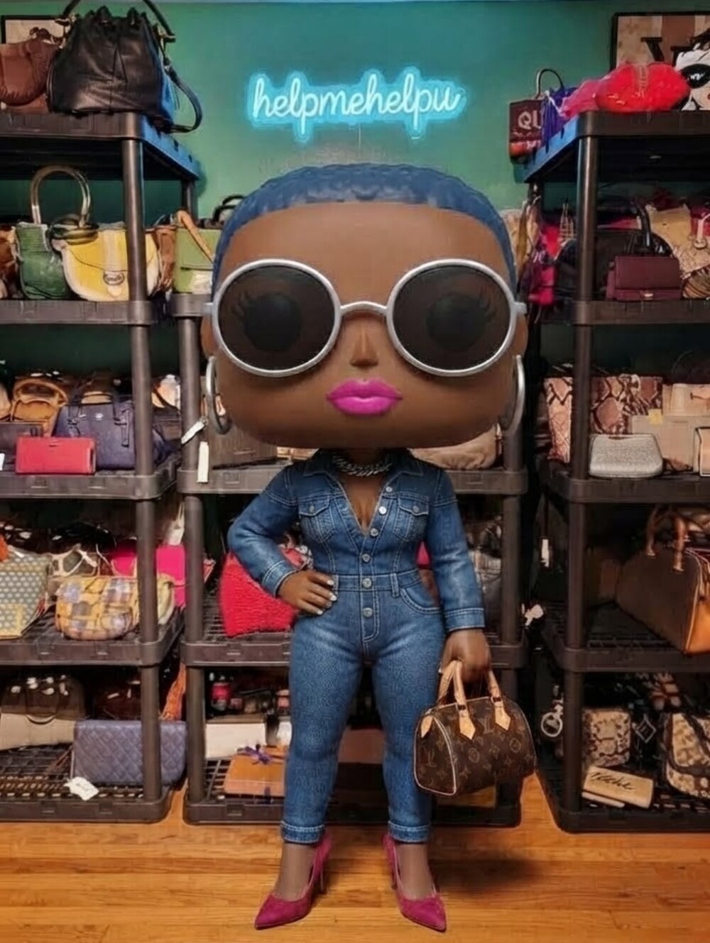 HelpMeHelpU Blue Hair Custom Collectible Pop Figure
